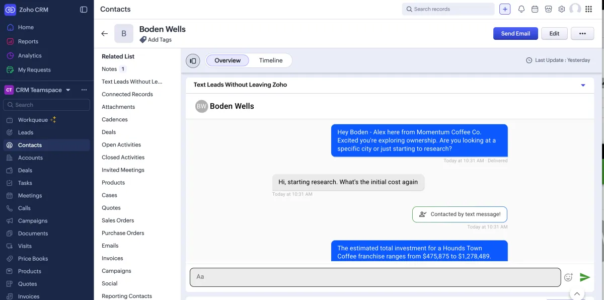 FranFunnel integrated with Zoho